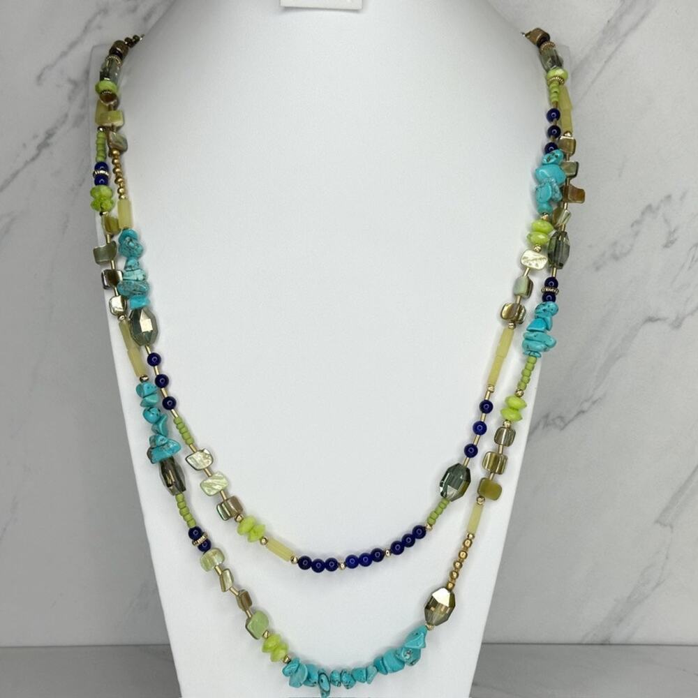 Chico's Faux Turquoise Beaded Gold Tone Necklace ✨